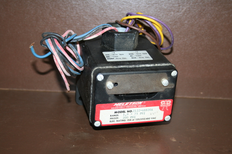 Pressure switch 1.9-75 psi 15A @ 125/250/480V Meletron 2122-6SS20A Unused