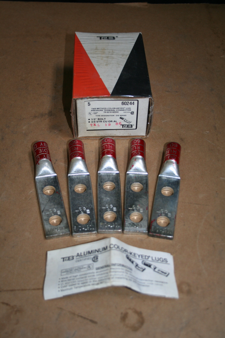 Compression terminal cable lug, 3/0 awg Ruby, 60244 Thomas & Betts, Lot of 5