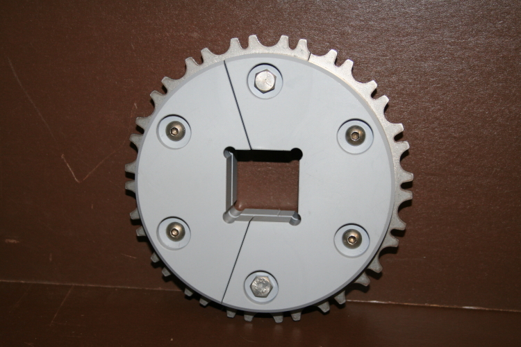 Conveyor sprocket Split, 18 steel teeth, 6.1 PD, 1.5in square bore Unused