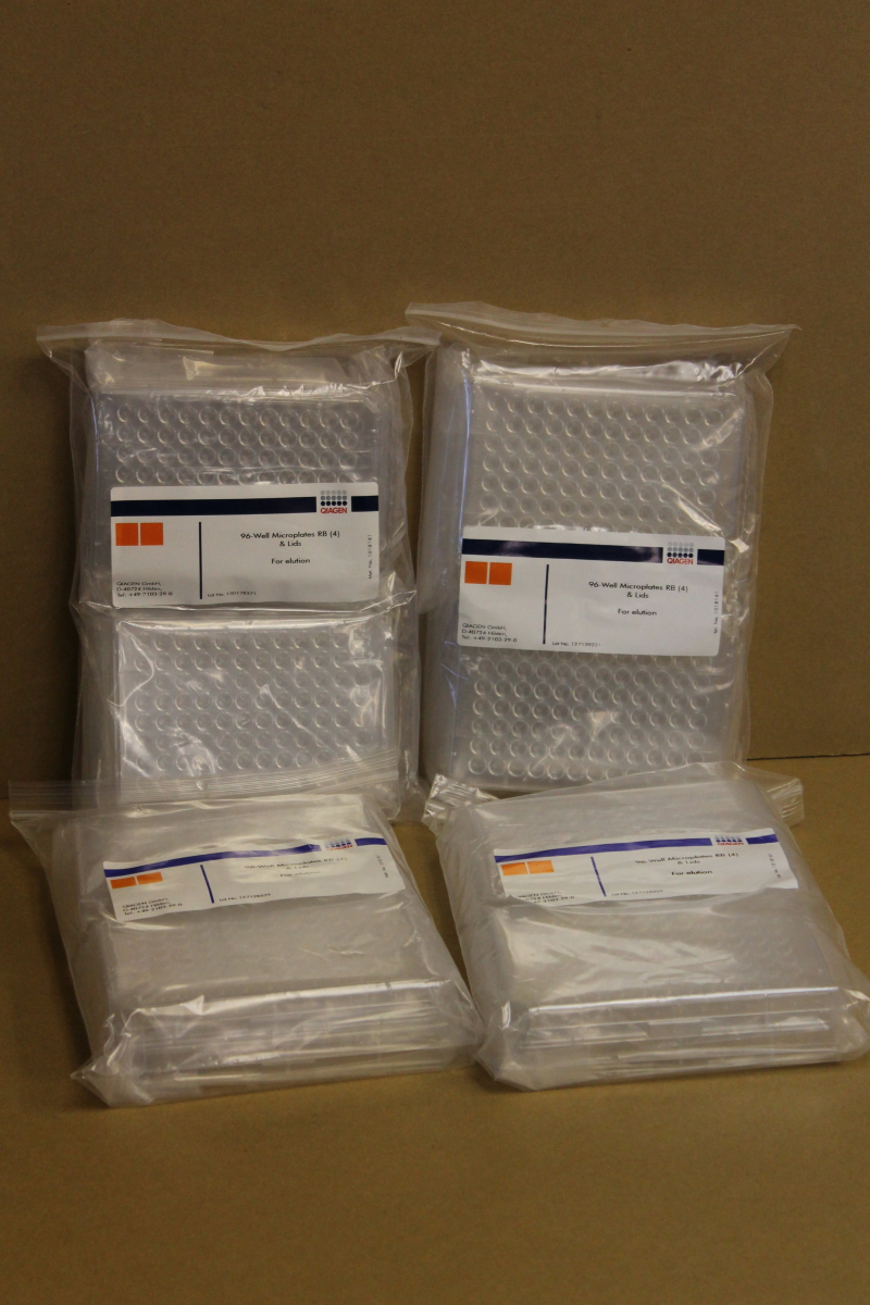 96 Well Microplates RB, Qiagen, w/lids, Elution, 19581, Sealed, Lot of 16