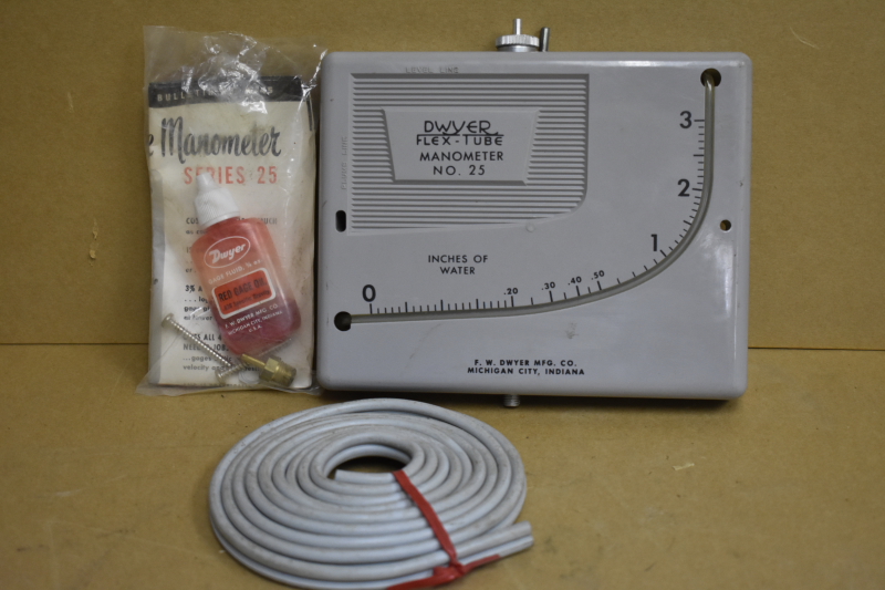 Manometer, 0 to 3 inhg, Flex Tube No. 25, Dwyer, Unused
