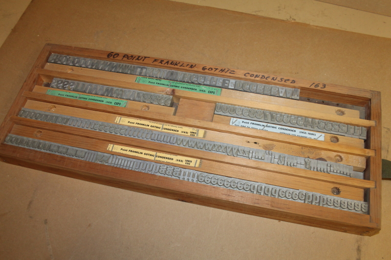 Type die set Franklin Gothic Condensed 60 pt upper lower hot foil stamping