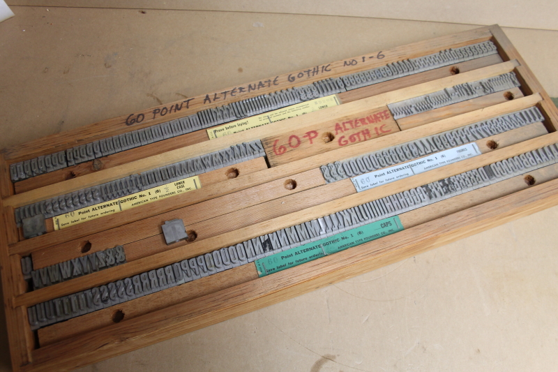 Type die set Alternate Gothic 60 pt upper and lower case, foil stamp