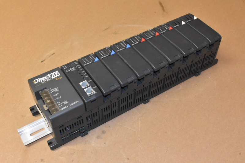 DirectLogic DL205 9-Slot PLC, D2-09B-1, DL240 CPU, D2-08NA-1 In, D2-08TR Out