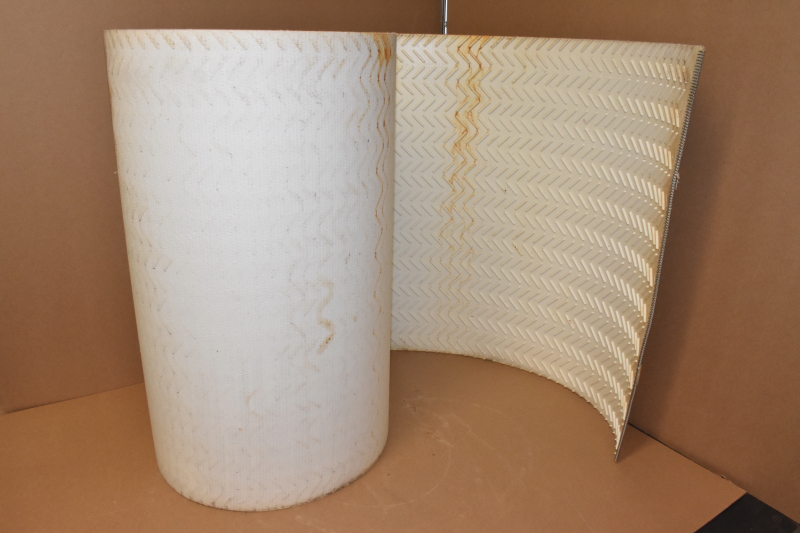 Herringbone Cleated Incline conveyor belt, ~42 ft x 22 in, Laced