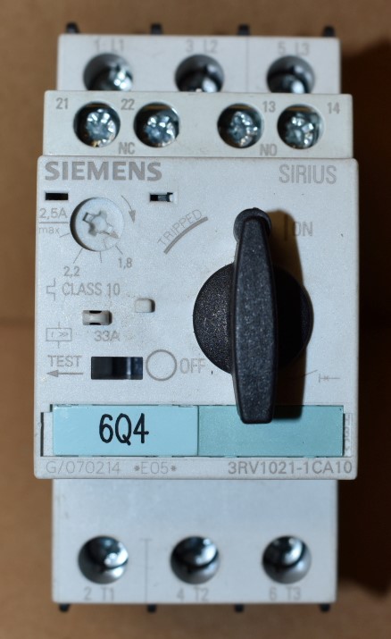 Siemens ,Sirius, 2.5 amp breaker, 3RV1021-1CA10