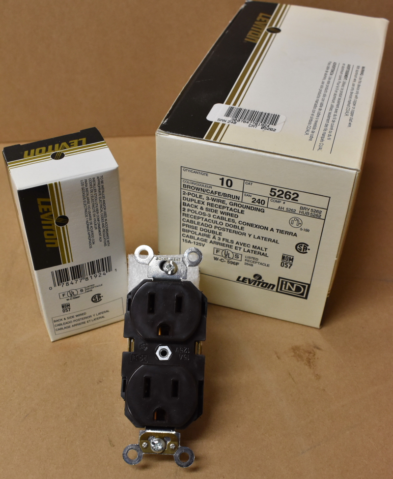 LEVITON 5262 ,Two pack ,15A 125V, duplex receptacle, brown